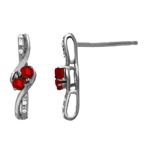 Diamond 2-Stone Ruby July Birthstone Earrings Black Rhodium White Gold