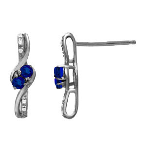 Diamond 2-Stone Blue Sapphire September Stone Earrings Black Rhodium White Gold
