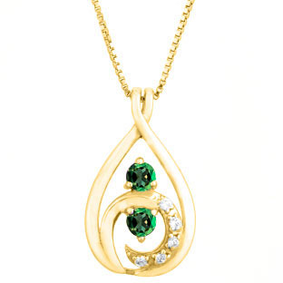 Diamond Green Tourmaline 2-Stone Birthstone Infinity Pendant In Yellow Gold