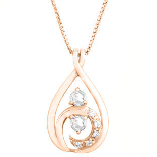 Diamond White Topaz 2-Stone Birthstone Infinity Pendant In Rose Gold