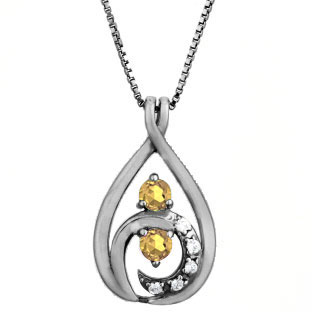 Diamond Citrine 2-Stone Birthstone Infinity Pendant In Black Rhod White Gold