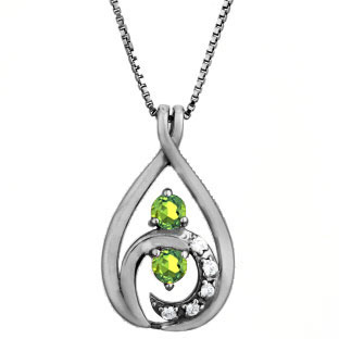 Diamond Peridot 2-Stone Birthstone Infinity Pendant In Black Rhod White Gold