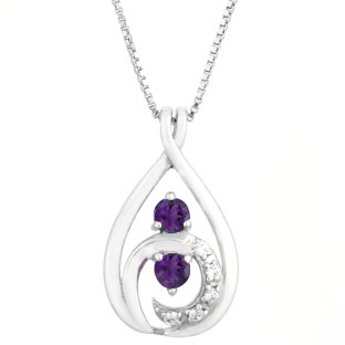 Diamond Amethyst 2-Stone Birthstone Infinity Pendant In Sterling Silver