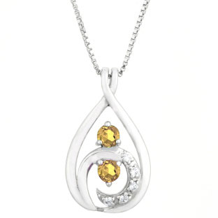 Diamond Citrine 2-Stone Birthstone Infinity Pendant In Sterling Silver