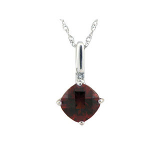 Diamond Cushion-Cut Garnet Gemstone Sterling Silver Pendant