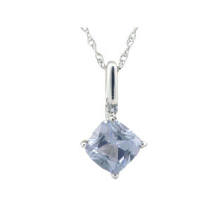 Diamond Cushion-Cut Aquamarine Gemstone Sterling Silver Pendant