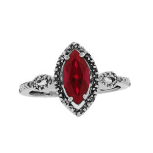 Diamond Marquise Cut Ruby July Stone Black Rhod White Gold Ring