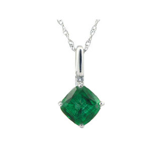 Diamond Cushion-Cut Emerald Gemstone Sterling Silver Pendant