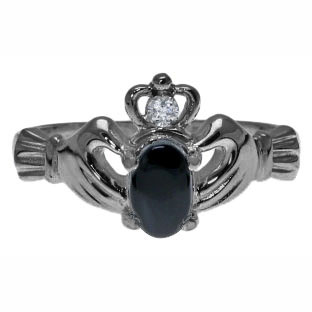 Custom Black Rhodium White Gold Diamond Birthstone Irish Claddagh Ring Jewelry