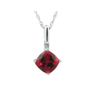 Diamond Cushion-Cut Ruby Gemstone Sterling Silver Pendant