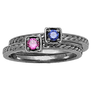 Personalized Gemstone Stackable Ring In Black Rhodium White Gold