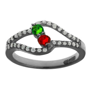 Personalized Birthstone Two-Stone Diamond Ring In Black Rhodium White Gold
