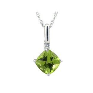 Diamond Cushion-Cut Peridot Gemstone Sterling Silver Pendant