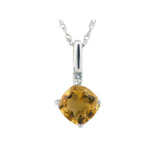 Diamond Cushion-Cut Citrine Gemstone Sterling Silver Pendant