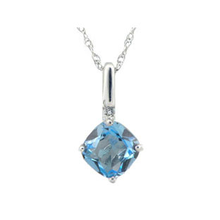 Diamond Cushion-Cut Blue Topaz Gemstone Sterling Silver Pendant