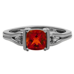 Simple Cushion Cut Ruby Birthstone Diamond Black Rhodium White Gold Ring