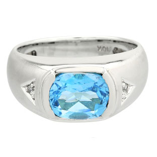 Men's Antique Cushion Cut Blue Topaz Diamond Sterling Silver Ring