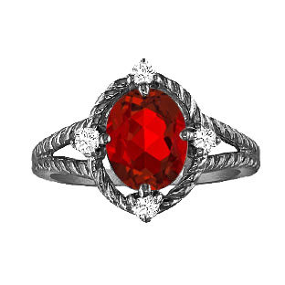 Oval Cut Ruby Diamond Black Rhodium White Gold Braided Ring