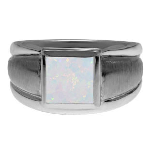 Black Rhodium Plated White Gold Men's Square Opal Ring