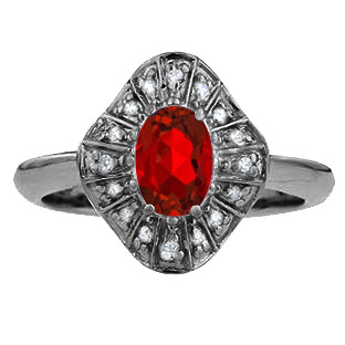 Diamond Ruby Birthstone Ballerina Ring In Black Rhodium White Gold