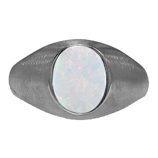 Oval-Cut Opal Stone Custom Men's Pinky Ring In Black Rhodium Plated White Gold