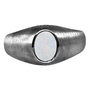 Black Rhodium Plated White Gold Pinky Ring For Men Oval Opal Gemstone