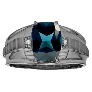 Cushion Cut London Topaz Diamond Men's Ring In Black Rhodium Plated White Gold