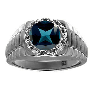 Men's Diamond and London Topaz Ring in Black Rhodium Plated White Gold