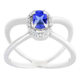 Tanzanite December Birthstone Diamond Double Wave Gemstone Ring In White Gold
