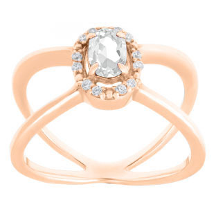 White Topaz April Birthstone Diamond Double Wave Gemstone Ring In Rose Gold
