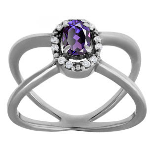 Alexandrite June Birthstone Diamond Double Wave Ring In Black Rhodium White Gold