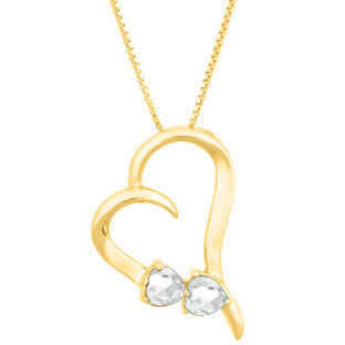 Two Stone White Topaz April Birthstone Heart Gemstone Pendant In Yellow Gold