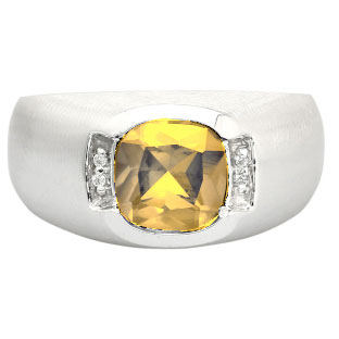 Men's Sterling Silver Antique Cushion Cut Citrine Diamond Ring