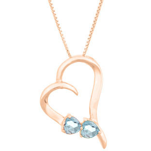 Two Stone Aquamarine March Birthstone Heart Gemstone Pendant In Rose Gold