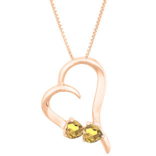 Two Stone Citrine November Birthstone Heart Gemstone Pendant In Rose Gold