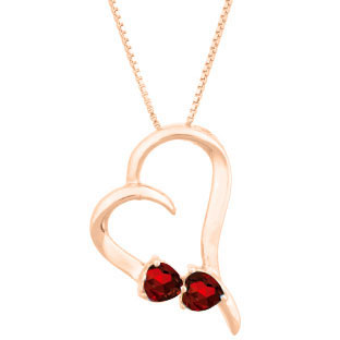 Two Stone Garnet January Birthstone Heart Gemstone Pendant In Rose Gold