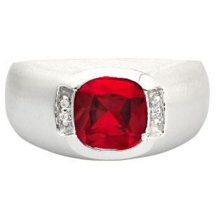 Men's Sterling Silver Antique Cushion Cut Ruby Diamond Ring