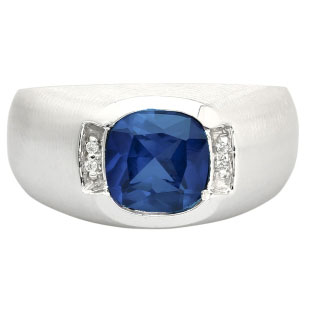 Men's Sterling Silver Antique Cushion Cut Sapphire Diamond Ring