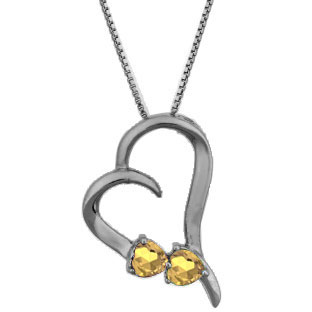 Two Stone Yellow Sapphire September Birthstone Heart Pendant Black Rhod White Go