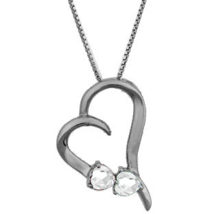 Two Stone White Sapphire April Birthstone Heart Pendant Black Rhodium White Gold