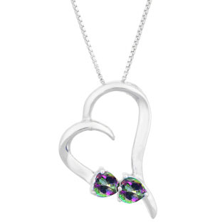 Two Stone Mystic Fire Topaz Birthstone Heart Gemstone Pendant In Sterling Silver
