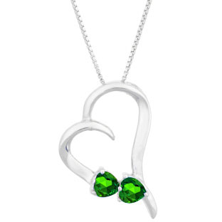 Two Stone Emerald May Birthstone Heart Gemstone Pendant In Sterling Silver