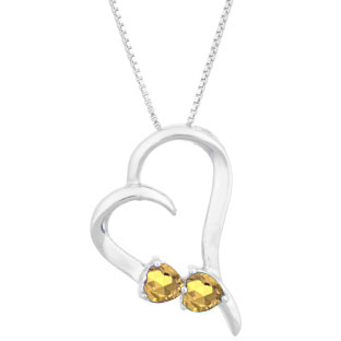 Two Stone Yellow Sapphire September Birthstone Heart Gemstone Pendant In Silver