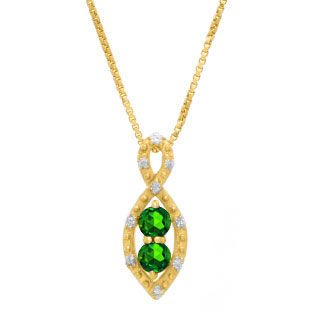2-Stone Emerald May Birthstone Infinity Diamond Pendant In Yellow Gold