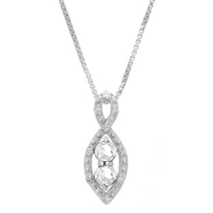 2-Stone White Topaz April Birthstone Infinity Diamond Pendant In White Gold