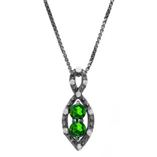2-Stone Emerald May Stone Infinity Diamond Pendant Black Rhod White Gold