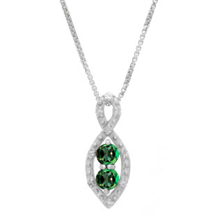 2-Stone Tourmaline October Birthstone Infinity Diamond Pendant In Sterling Silve