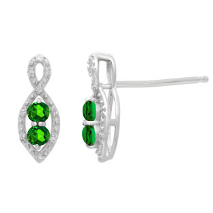 2-Stone Emerald May Birthstone Infinity Diamond Earrings In White Gold