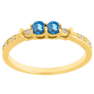 2-Stone Blue Topaz December Birthstone Diamond Ring In Yellow Gold