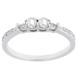 2-Stone White Sapphire April Birthstone Diamond Ring In Sterling Silver